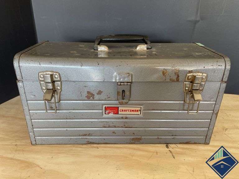Vintage Craftsman Portable Metal Tool Box, Hole Saw Bits, etc.