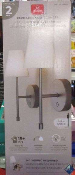 Globe Set of 2 Rechargeable LED Wall Sconces Dimmable  - Mixed Condition - Mixed Condition
