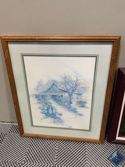 Framed Barn Print, Girl in Field & Painted Canvas of Creek
