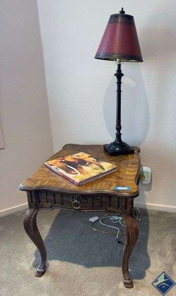 Drexel End Table with Lamp & Elephant Book