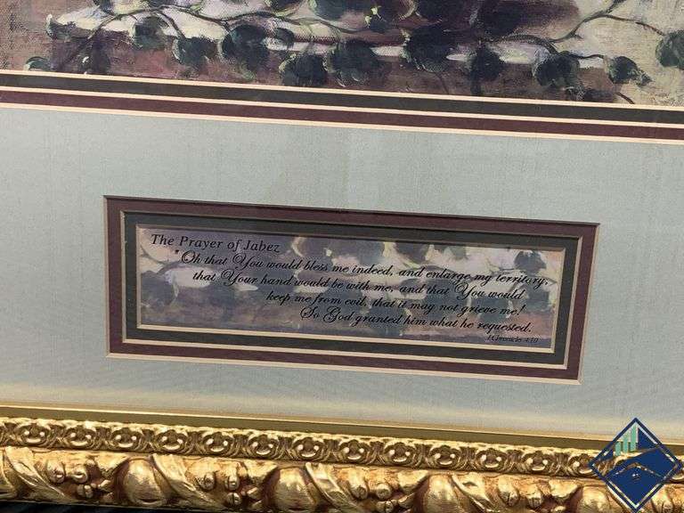 Large Golden Framed Floral Print with The Prayer of Jabez