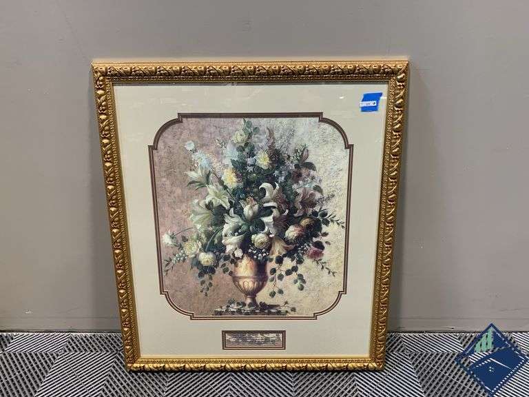 Large Golden Framed Floral Print with The Prayer of Jabez