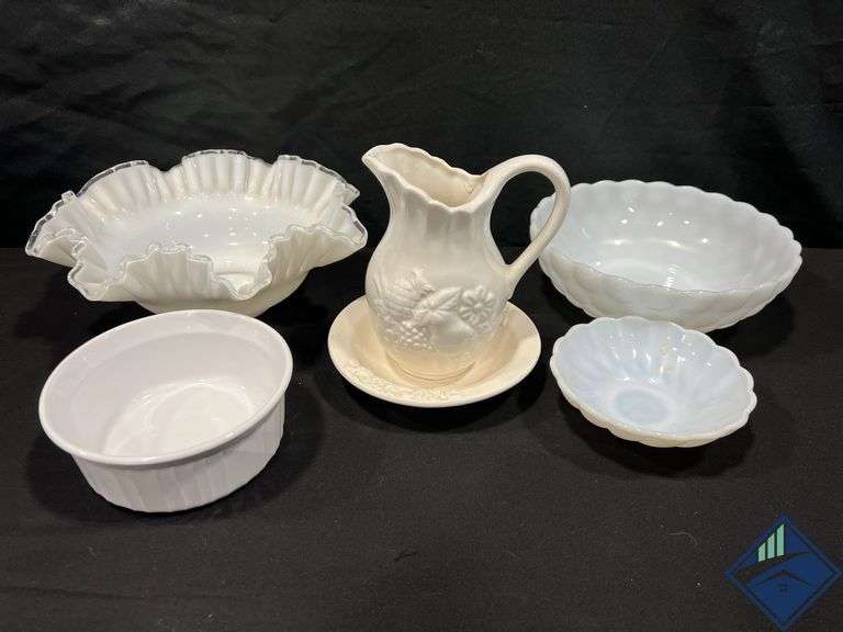 White Glass Decorative Bowls, etc.
