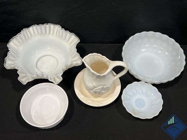 White Glass Decorative Bowls, etc.