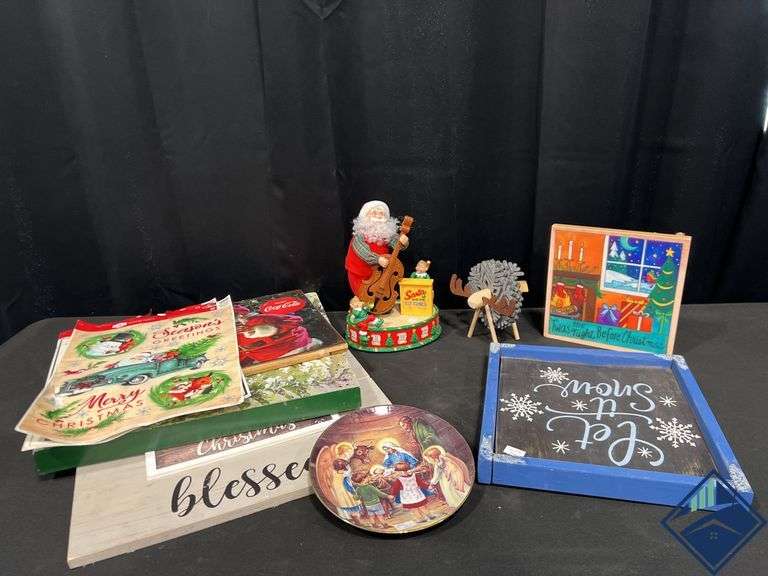 Vintage Coca Cola Christmas Sign & Misc. Christmas Decor