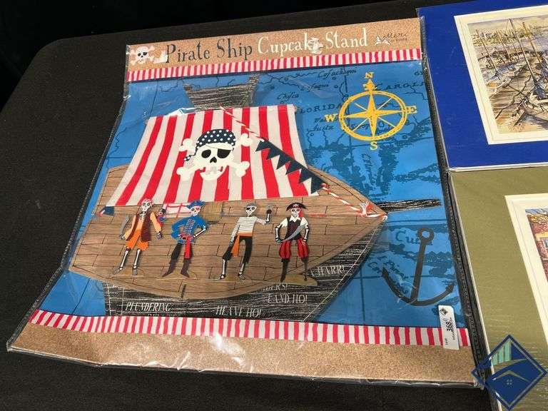 Pirate Ship Cupcake Stand and Vintage Seattle Watercolor Paintings