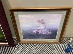 Framed Barn Print, Girl in Field & Painted Canvas of Creek