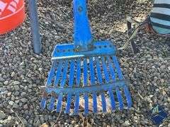 Metal Folding Chair, Seat Cushions, Small Metal Rake, etc.