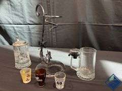 Metal Wine Bottle Holder, Beer Steins  Shot Glasses