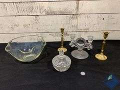 Candle Sticks, Candy Dish & Glass Bowl
