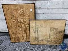 Vintage Framed Asian Canvas Art