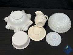 White Glass Decorative Bowls, etc.