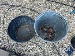 Metal Trash Can & Large Plastic Planter