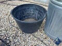 Metal Trash Can & Large Plastic Planter