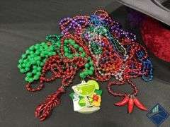 Red Velvet Hat & Mardi Gras Beads