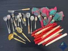 Vintage Candles, Flatware & Napkin Rings
