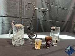 Metal Wine Bottle Holder, Beer Steins  Shot Glasses
