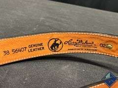 Tooled Leather Larry Mahan’s Western Belt with Heart Shaped Buckle, Size 38