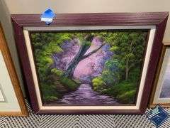 Framed Barn Print, Girl in Field & Painted Canvas of Creek