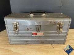 Vintage Craftsman Portable Metal Tool Box, Hole Saw Bits, etc.