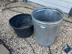 Metal Trash Can & Large Plastic Planter