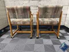 Mid Century Upholstered Chairs on Wheels