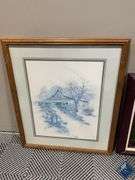 Framed Barn Print, Girl in Field & Painted Canvas of Creek