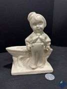 Ceramic Dog Figurine, Victorian Lady, and Sailor Boy Planter