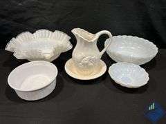 White Glass Decorative Bowls, etc.