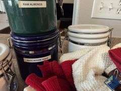Canisters, Tea Towels, Serving Tray, etc.