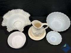 White Glass Decorative Bowls, etc.