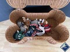 Wicker Dog Bone Basket with Dog Toys