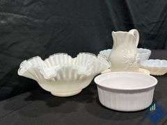 White Glass Decorative Bowls, etc.