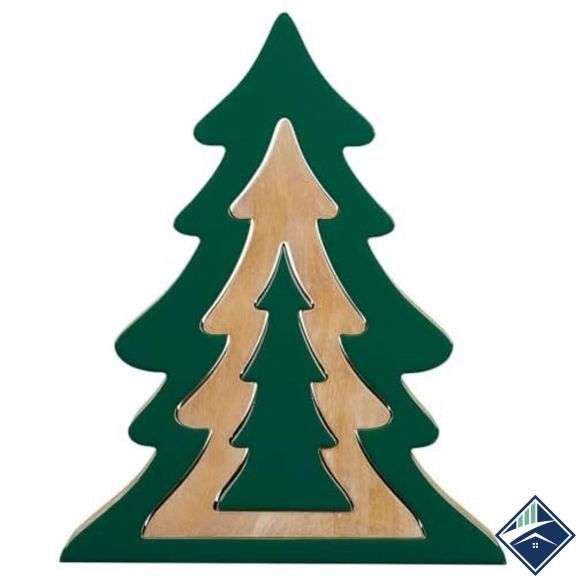 CWC Decorative Nesting Wooden Holiday Trees 3-Pack Green 17.8", 13.4", 8.6" - Like New