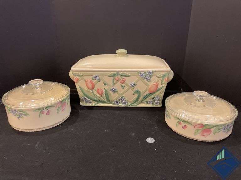 Pfaltzgraff Garden Party Casserole Dishes & Bread Container