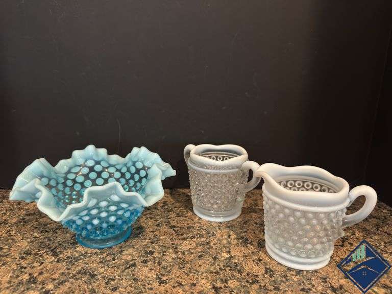 Vintage Hobnail Sugar and Creamer Set & Candy Dish
