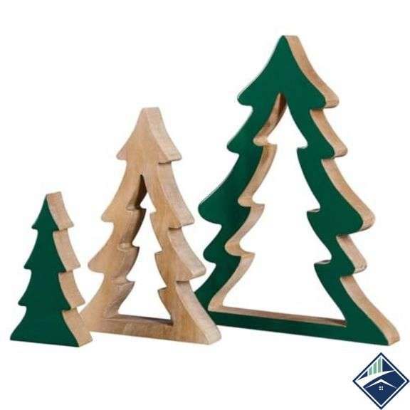 CWC Decorative Nesting Wooden Holiday Trees 3-Pack Green 17.8", 13.4", 8.6" - Like New