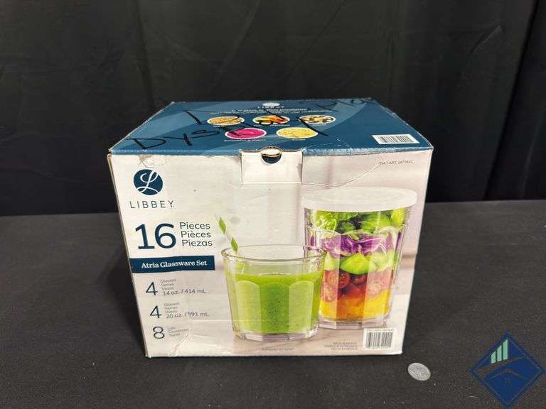 Libbey 16-Piece Atria Glassware Set *missing some lids*