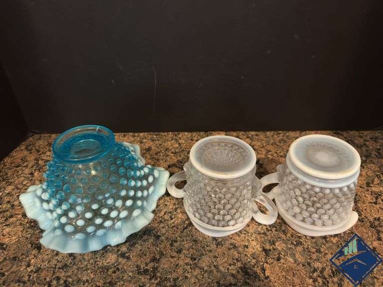 Vintage Hobnail Sugar and Creamer Set & Candy Dish