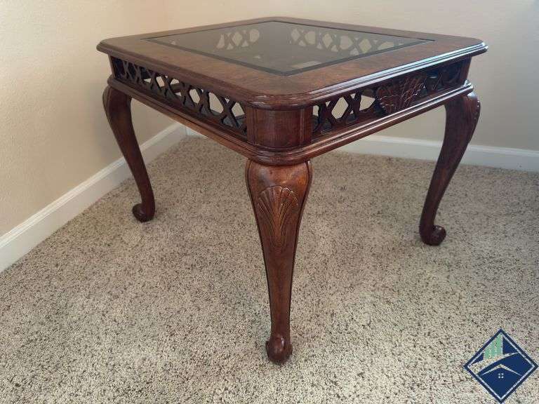 Carved Glass Top End Table