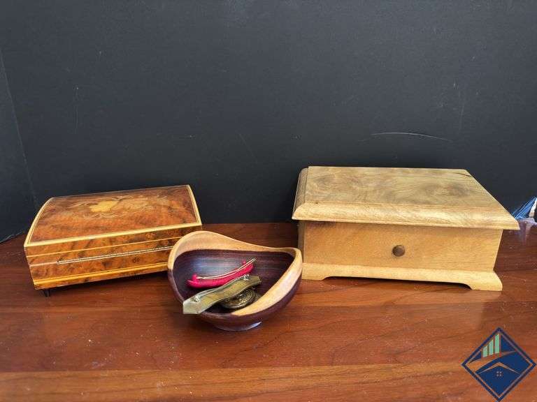 Reuge Swiss Music Box & Wood Bowl, etc.