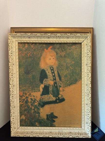 Framed Oil Painting & Girl with Watering Can Print