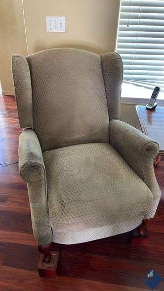 Vintage Reclining Green Wingback Armchair