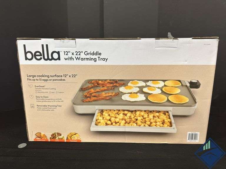 Bella 12" X 22" XL Griddle with Warming Tray