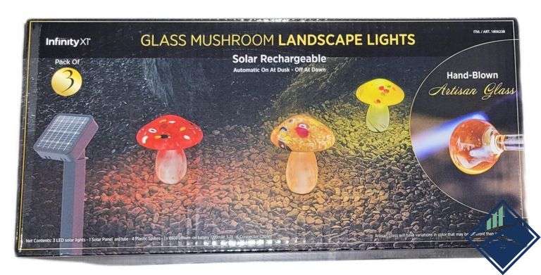 Infinity X1 Solar  Glass Mushroom Landscape Accent Light, Set of 3 Pack - Used