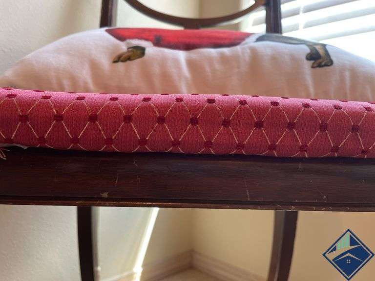 Wooden Chair with Upholstered Seat & Dachshund Christmas Pillow