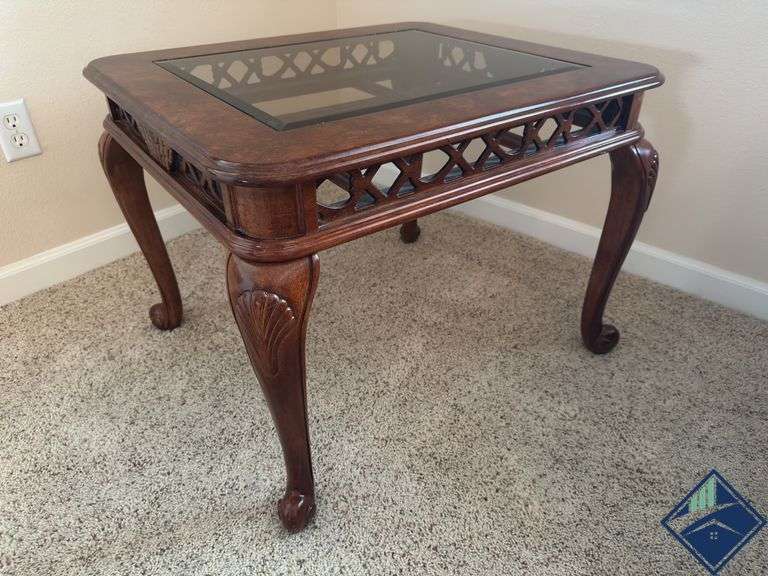Carved Glass Top End Table