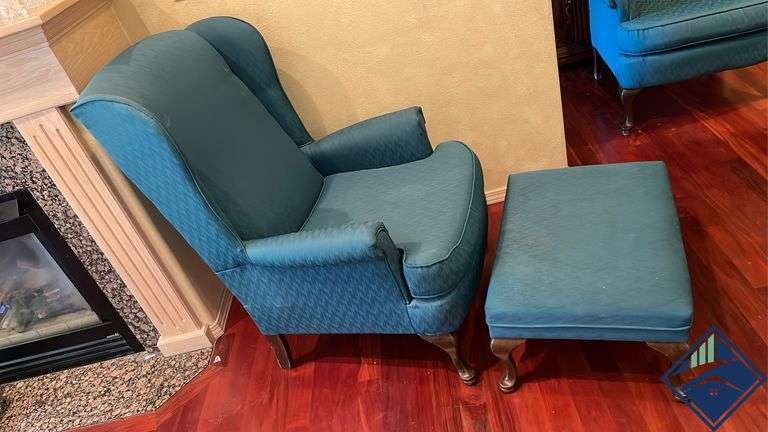 Green Wingback Armchair with Footrest
