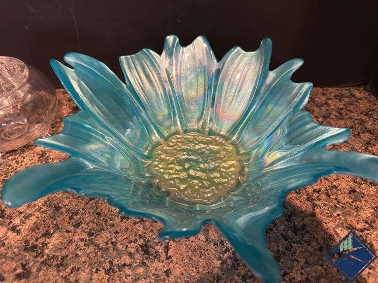 Iridescent Blue Dish & Flower Frog