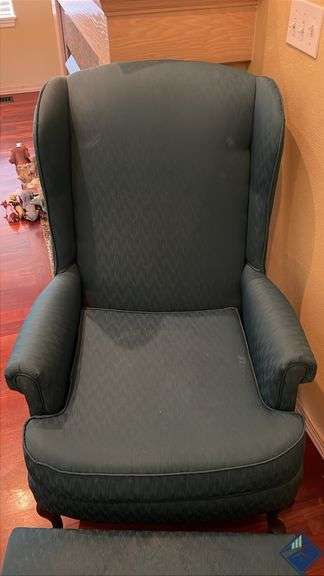 Green Wingback Armchair with Footrest